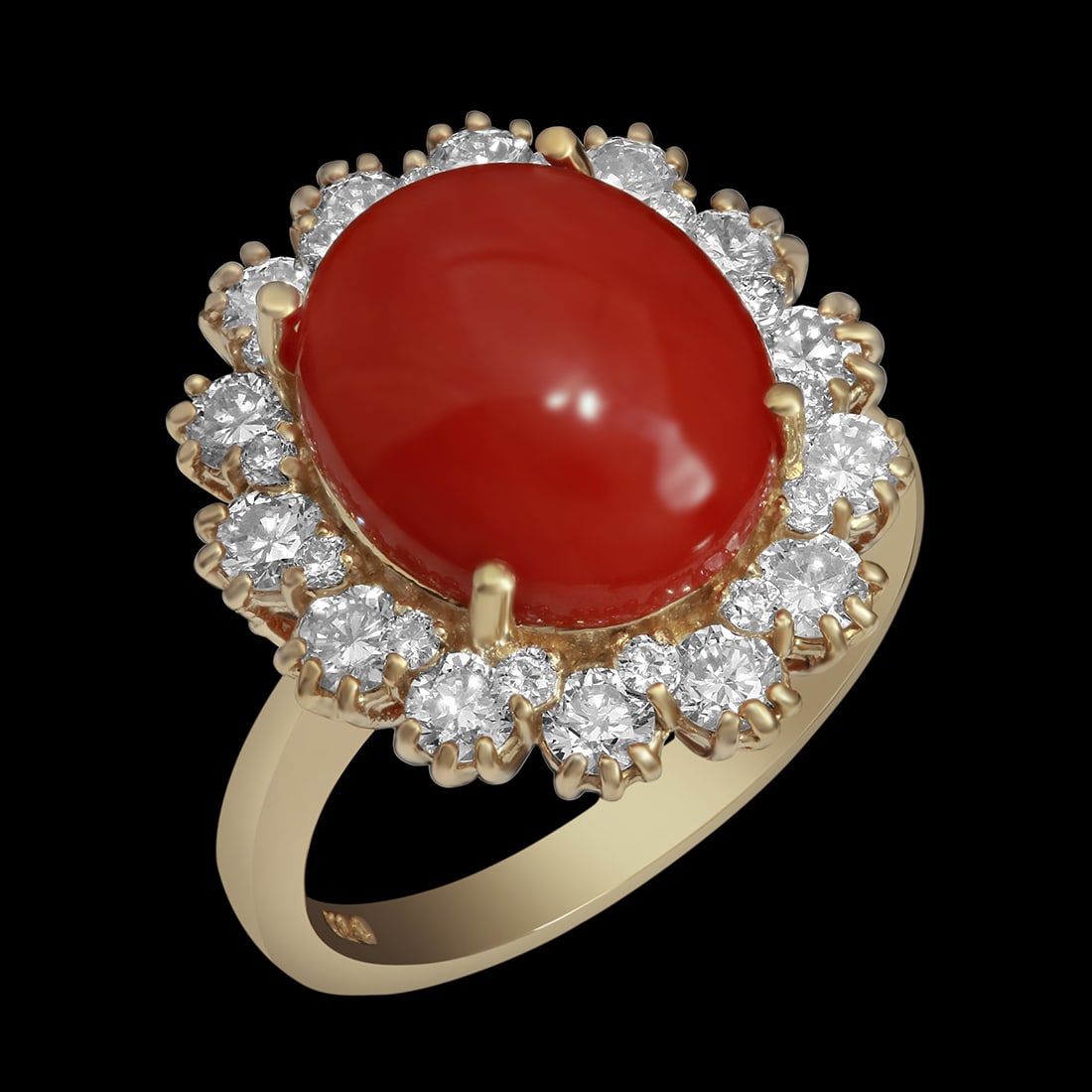 14k Yellow Gold 4.65ct Coral 1.50ct Diamond Ring: Retail: $8,300.00 ****** 14k Yellow Gold 4.65ct Coral 1.50ct Diamond Ring ****** Size: 7 / Metal: 14k Yellow Gold / Total Item Weight: 6.10 Grams / Country Made: United States / / Main Stone: Coral