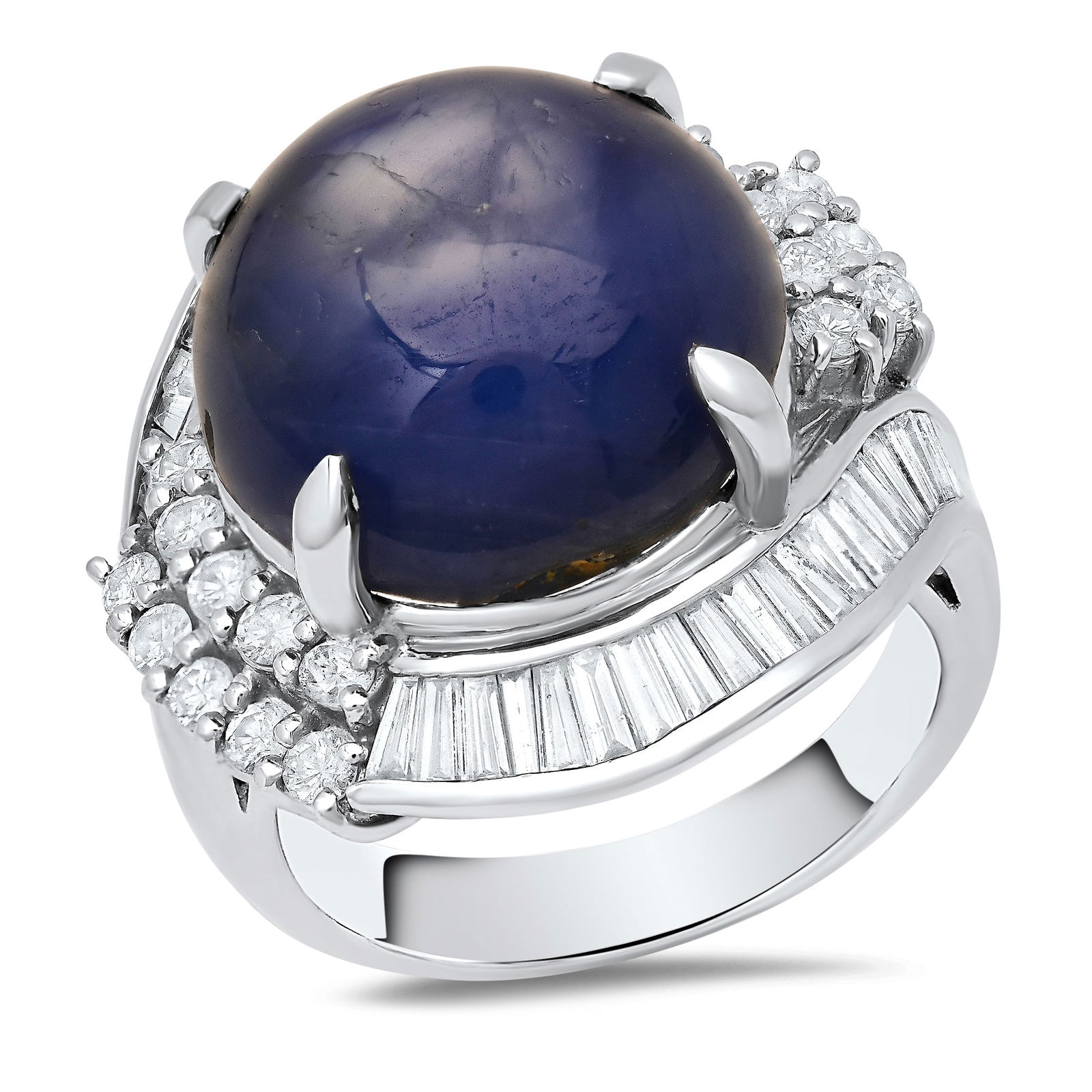 Platinum Setting with 20.96ct Star Sapphire and 1.37ct Diamond Ladies Ring: Retail: $21,578.00 ****** Platinum Setting with 20.96ct Star Sapphire and 1.37ct Diamond Ladies Ring ****** Size: 6.5 (we offer free resizing to winning bidders) / Metal: Platinum 900 / Total Item