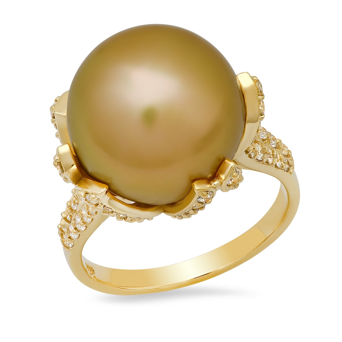 14K Yellow Gold Setting with 14mm South Sea Pearl and 0.93ct Diamond Ring (1 of 6)