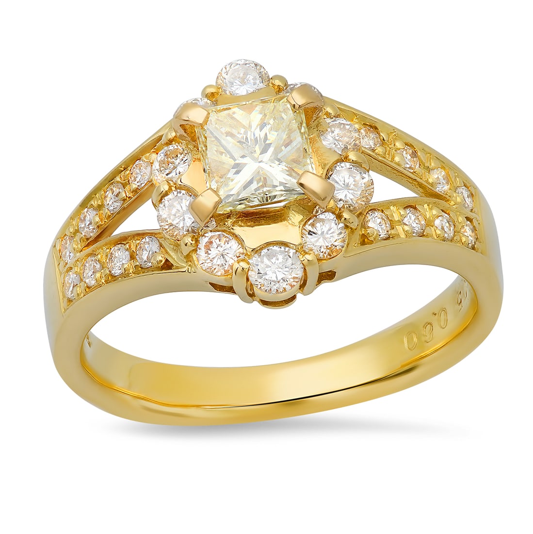 18K Yellow Gold Setting with 0.60ct Princess Cut Center Diamond and 1.06tcw Diamond Ladies Ring (1 of 5)
