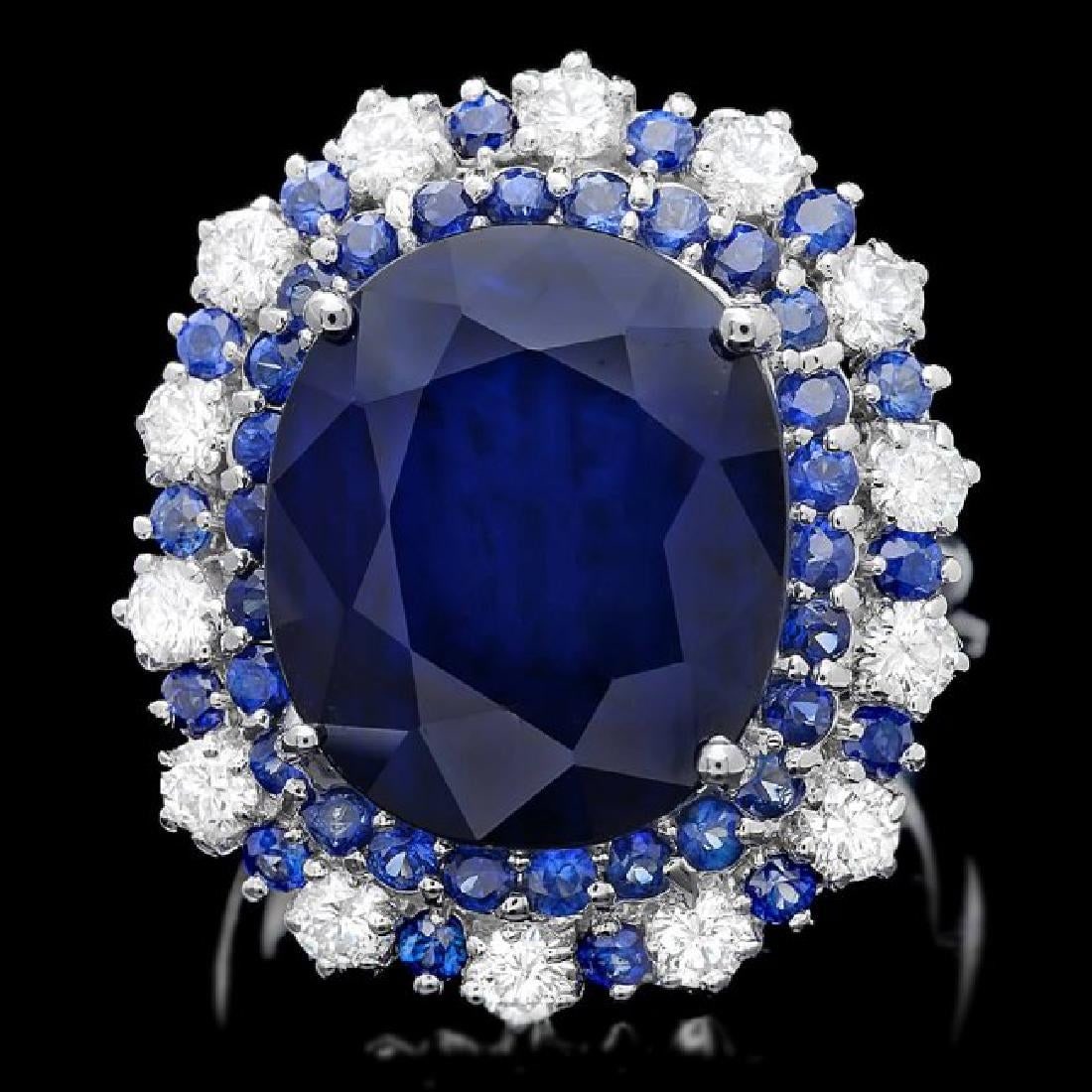 14K White Gold 16.77ct Sapphire and 0.63ct Diamond Ring: Retail: $8,845.00 ****** 14K White Gold 16.77ct Sapphire and 0.63ct Diamond Ring ****** Metal: 14K White Gold / Total Item Weight: 10.5 Grams / Country Made: United States / / Main Stone: Sapphire /