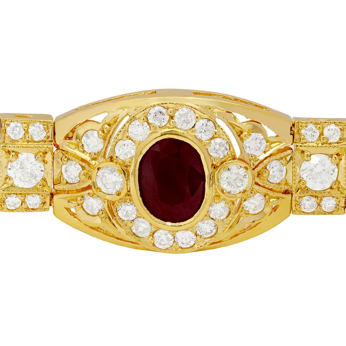 14k Yellow Gold 10.07ct Ruby 7.44ct Diamond Bracelet - 3