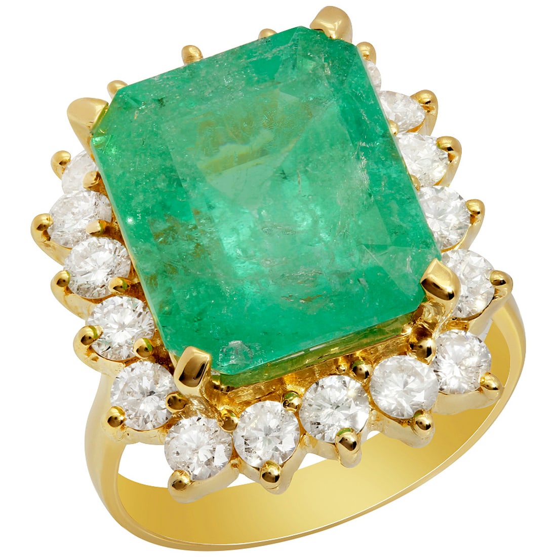 14k Yellow Gold 8.95ct Emerald 1.74ct Diamond Ring: Retail: $16,200.00 ****** 14k Yellow Gold 8.95ct Emerald 1.74ct Diamond Ring ****** Metal: 14K Yellow Gold / Total Item Weight: 9.30 grams / Country Made: United States / / Main Stone: Emerald / Color