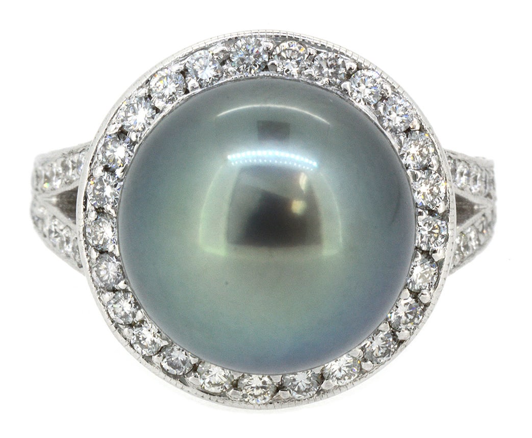 18K White Gold Ladies Ring with 12.22mm South Sea Pearl and 1.51ct tw Diamonds (1 of 3)
