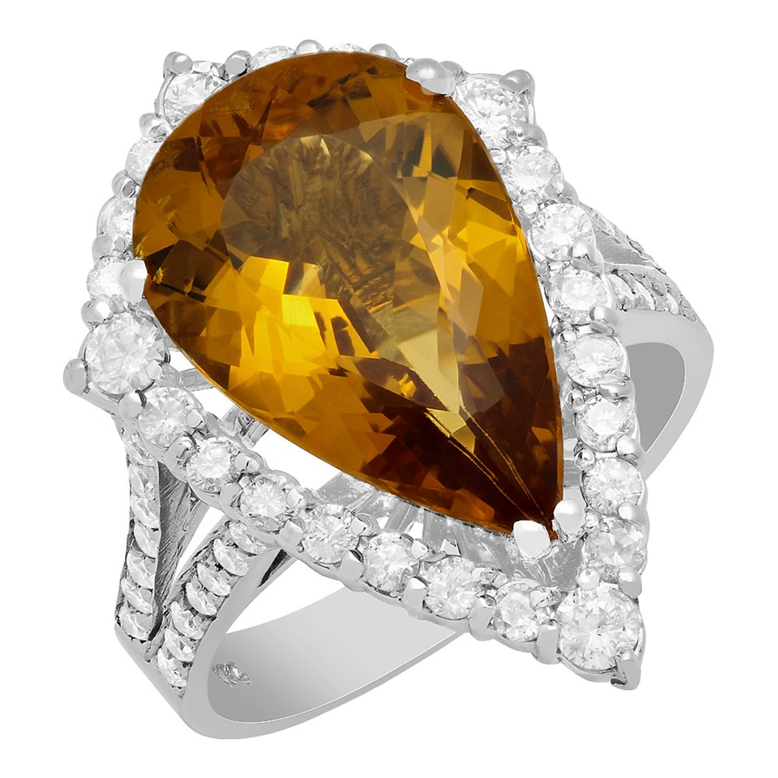 14k White Gold 5.61ct Yellow Beryl 1.12ct Diamond Ring (1 of 5)