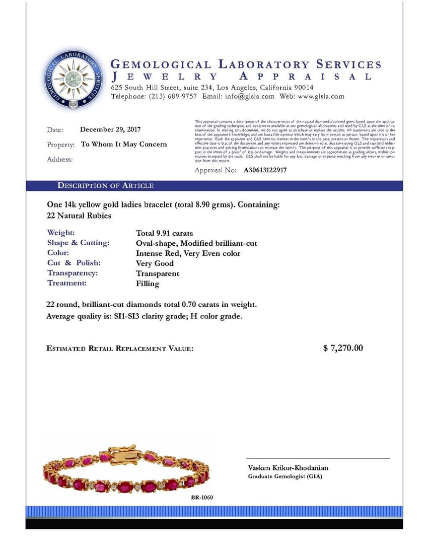 14k Yellow Gold 9.91ct Ruby 0.70ct Diamond Bracelet - 4