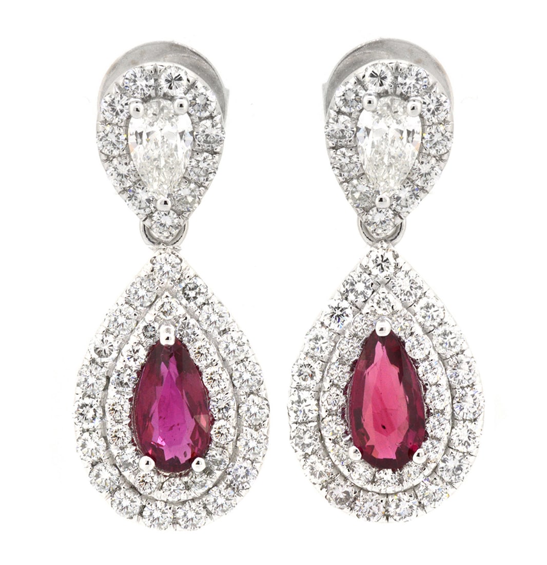 18K White Gold Ladies Earrings with 2.02ct tw GIA Certified Rubies and 2.62ct tw Adjacent Diamonds (1 of 7)