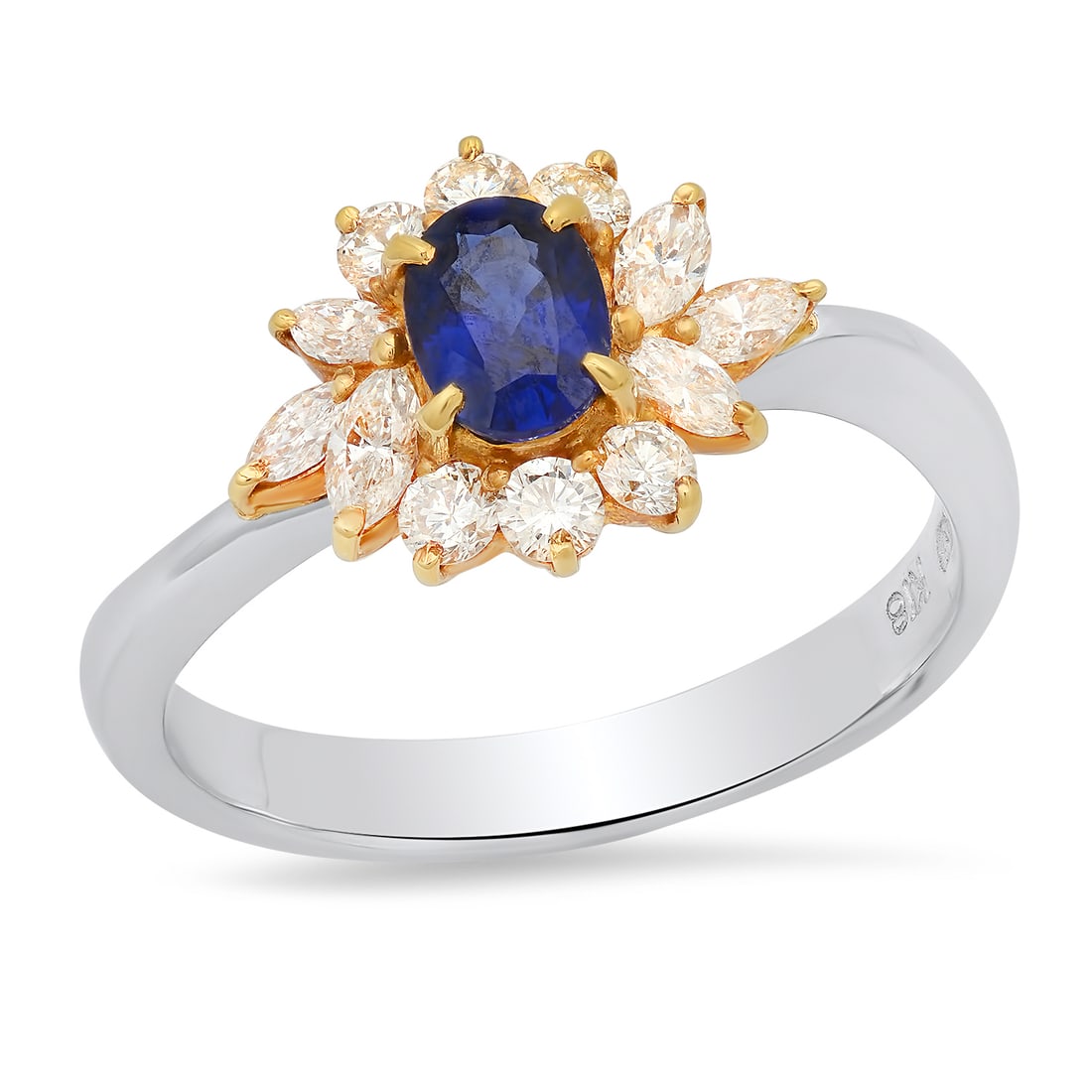 18K Yellow and White Gold Setting with 0.45ct Sapphire and 0.55ct Diamond Ring: Retail: $3,680.00 ****** 18K Yellow and White Gold Setting with 0.45ct Sapphire and 0.55ct Diamond Ring ****** Size: 6(we offer free resizing to winning bidders) / Metal: 18K Yellow and White Gold / T