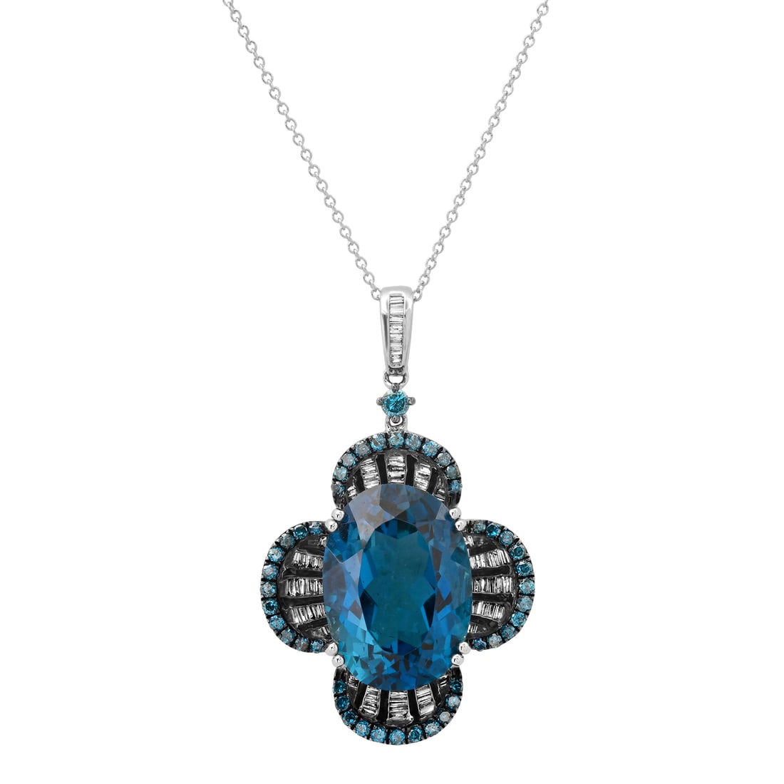 14K White Gold Setting with 18.80ct Blue Topaz and 1.50TCW Diamond Ladies Pendant: Retail: $9,230.00 ****** 14K White Gold Setting with 18.80ct Blue Topaz and 1.50TCW Diamond Ladies Pendant ****** Size: 18 / Metal: 14K White Gold / Total Item Weight: 11.5 Grams / Country Made: Unite