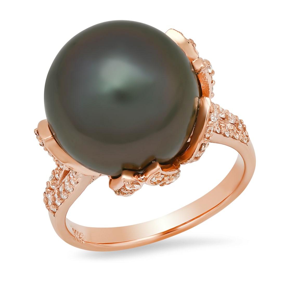 14K Rose Gold Setting with 14mm Tahitian Pearl and 0.93ct Diamond Ladies Ring (1 of 6)