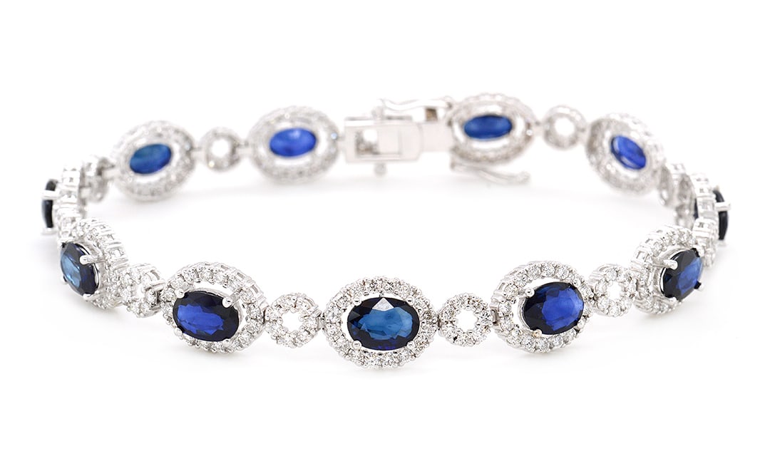 14K White Gold Ladies Bracelet with 8.76tcw Sapphires and 3.31tcw Diamonds (1 of 4)