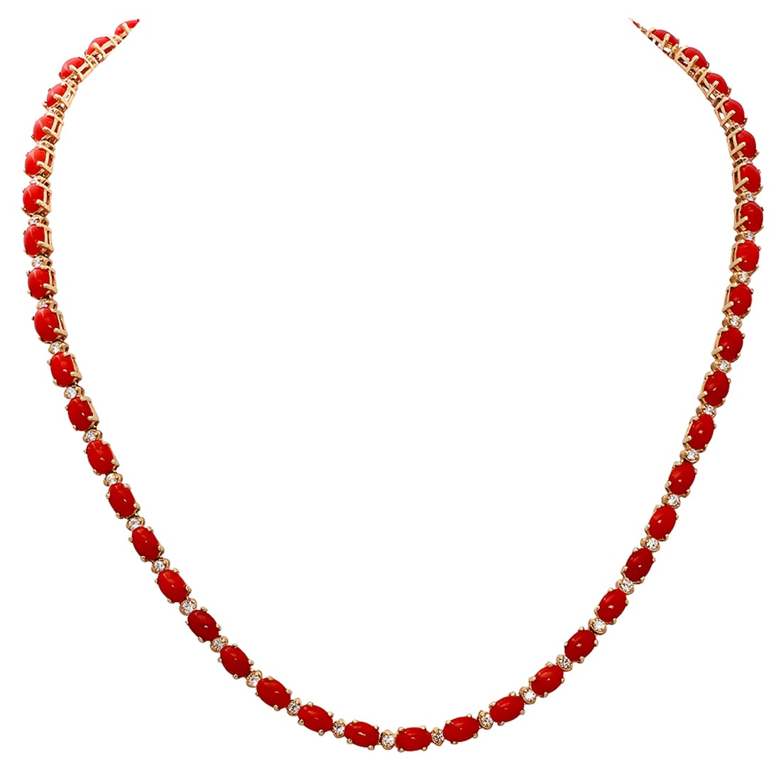 14k Yellow Gold 17.62ct Coral 1.18ct Diamond Necklace: Retail: $11,260.00 ****** 14k Yellow Gold 17.62ct Coral 1.18ct Diamond Necklace ****** Metal: 14K Yellow Gold / Total Item Weight: 18.90 grams / Country Made: United States / / Main Stone: Coral / Col