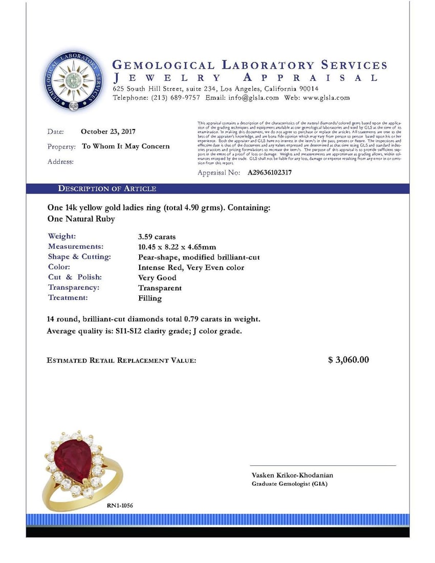 14k Yellow Gold 3.59ct Ruby 0.79ct Diamond Ring - 4