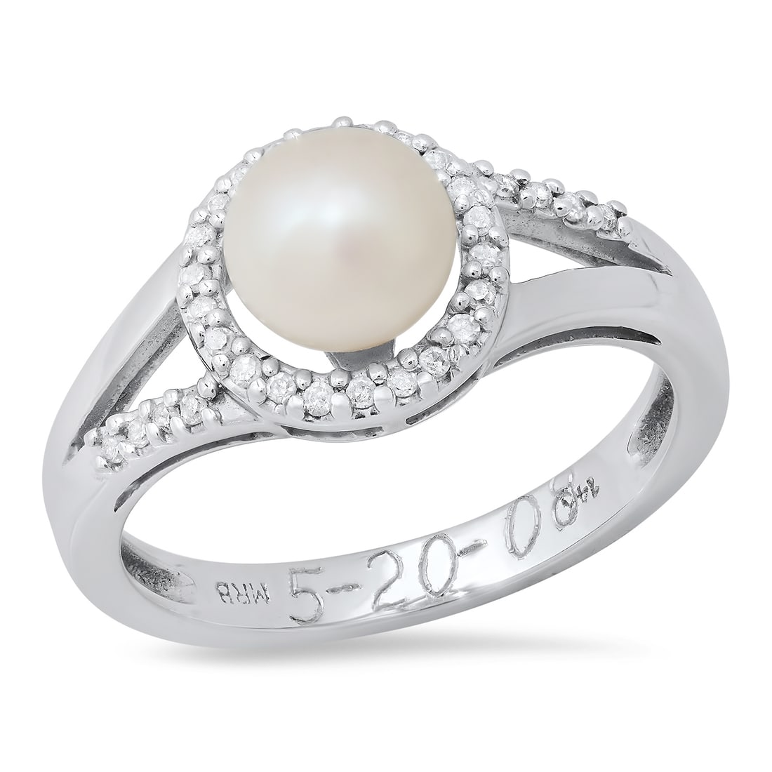 14K White Gold Setting with one 7mm Cultured Pearl and 0.15ct Diamond Ladies Ring: Retail: $1,820.00 ****** 14K White Gold Setting with one 7mm Cultured Pearl and 0.15ct Diamond Ladies Ring ****** Size: 7.25 / Metal: 14K White Gold / Total Item Weight: 3.8 Grams / Country Made:
