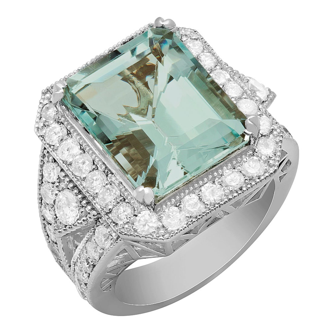 14k White Gold 9.65ct Aquamarine 2.12ct Diamond Ring (1 of 6)