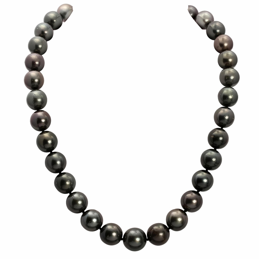 12-14.5mm Natural Black Pearl Necklace (1 of 4)