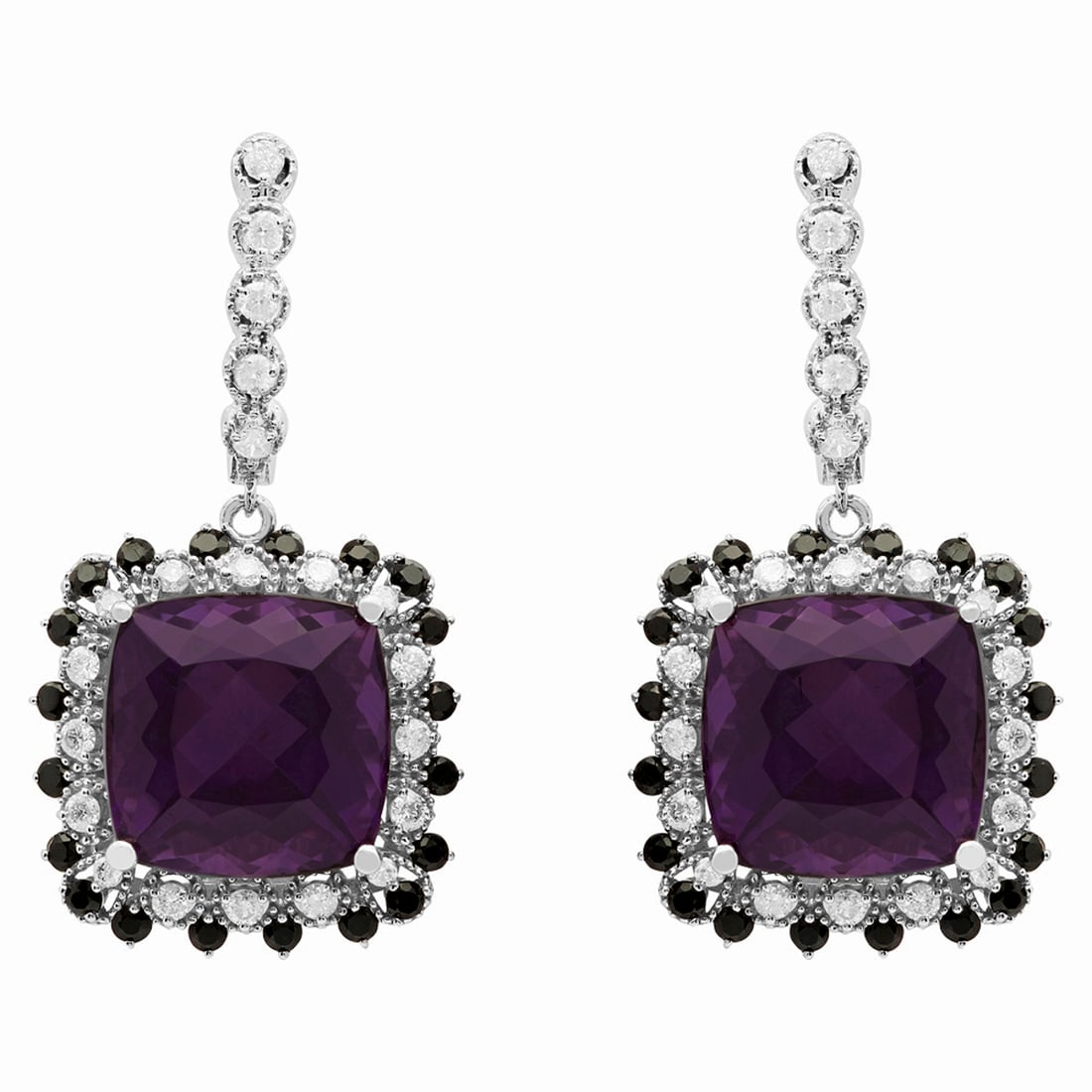 14k White Gold 23.91ct Amethyst & 1.68ct Sapphire 1.15ct Diamond Earrings: Retail: $8,490.00 ****** 14k White Gold 23.91ct Amethyst & 1.68ct Sapphire 1.15ct Diamond Earrings ****** Metal: 14K White Gold / Total Item Weight: 14.20 grams / Country Made: United States / / Main