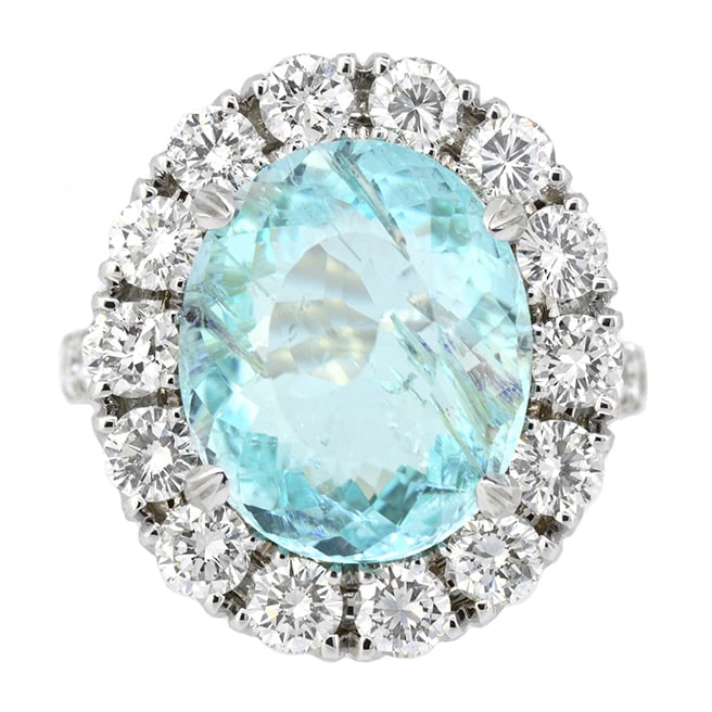 18K White Gold Ladies Ring with 7.15ct Paraiba Tourmaline and 2.19ct Adjacent Diamonds (1 of 4)