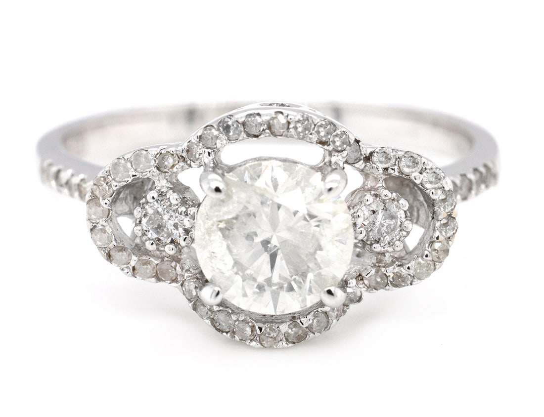 18K White Gold Ladies Ring with 1.04ct Center Diamond and 0.27tcw Adjacent Diamonds (1 of 3)