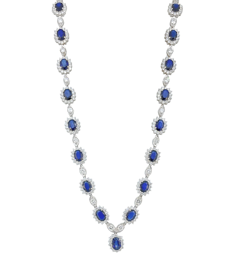 18K White Gold Ladies Necklace with 19.62ct tw Sapphires and 9.35ct tw Adjacent Diamonds (1 of 5)