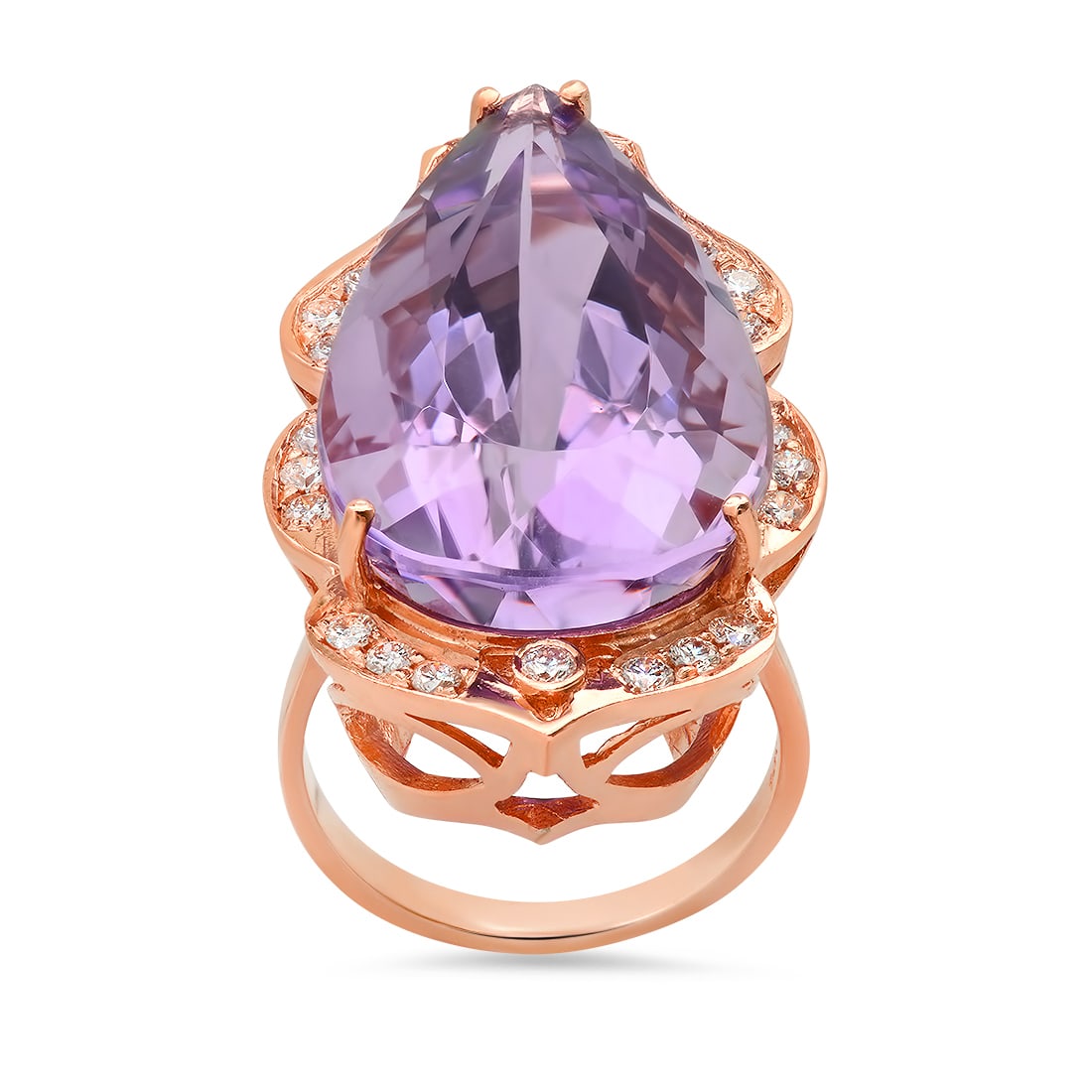14K Rose Gold 18.00ct Amethysist and 0.97ct Diamond Ring (1 of 5)
