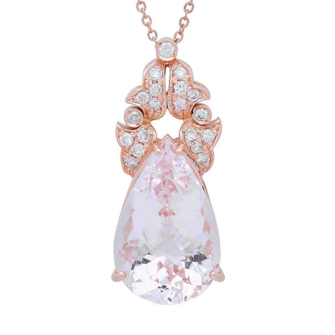 14K Gold 22.17ct Morganite 0.78ct Diamond Pendant: Retail: $14,120.00 ****** 14K Gold 22.17ct Morganite 0.78ct Diamond Pendant ****** Metal: 14K Rose Gold / Total Item Weight: 10.4 Grams / Country Made: United States / / Main Stone: Morganite /