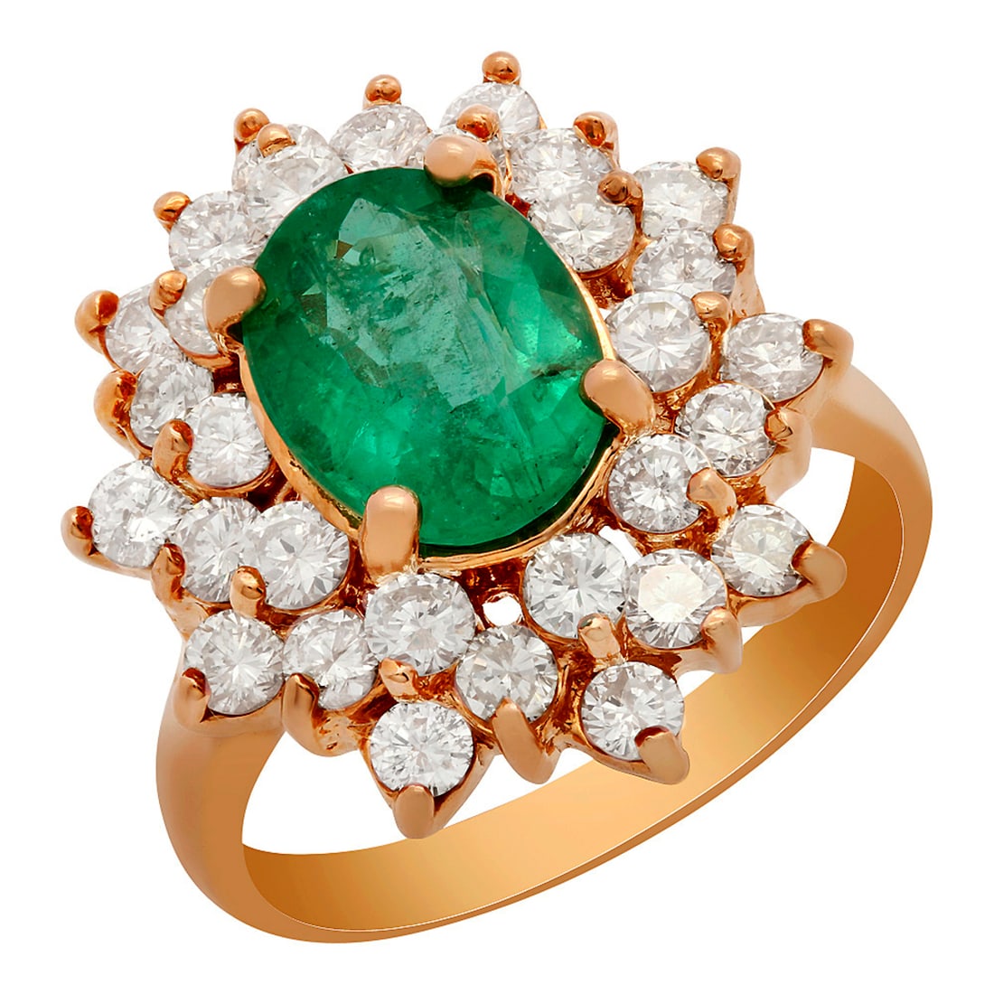 14k Rose Gold 2.10ct Emerald 1.69ct Diamond Ring: Retail: $10,605.00 ****** 14k Rose Gold 2.10ct Emerald 1.69ct Diamond Ring ****** Metal: 14K Rose Gold / Total Item Weight: 6.30 grams / Country Made: United States / / Main Stone: Emerald / Color: In