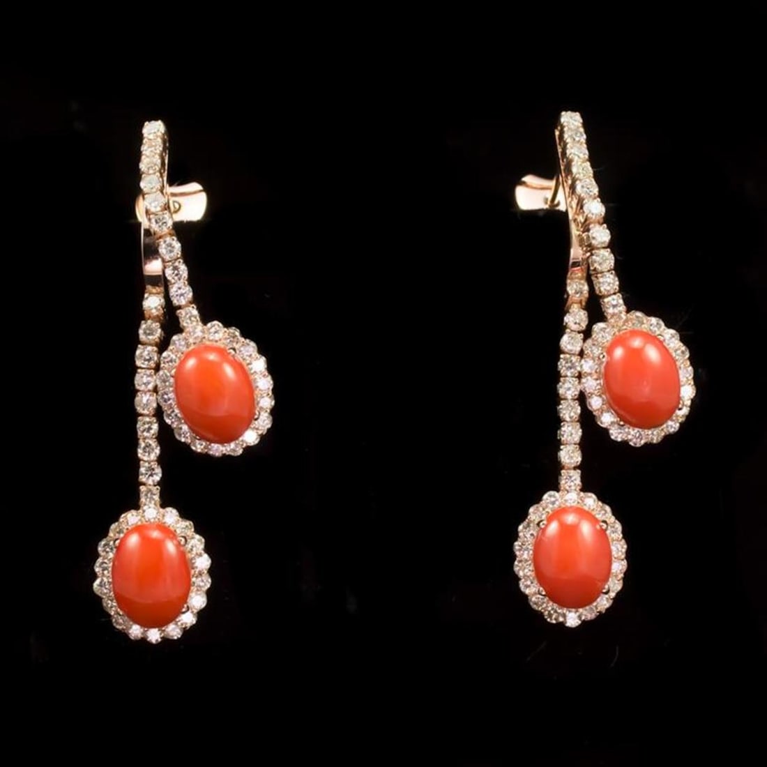 14K Gold 4.63ct Coral 2.77ct Diamond Earrings: Retail: $12,156.00 ****** 14K Gold 4.63ct Coral 2.77ct Diamond Earrings ****** Metal: 14k Solid Gold / Total Item Weight: 9.9 grams / Country Made: United States / / Main Stone: Calcareous Coral /