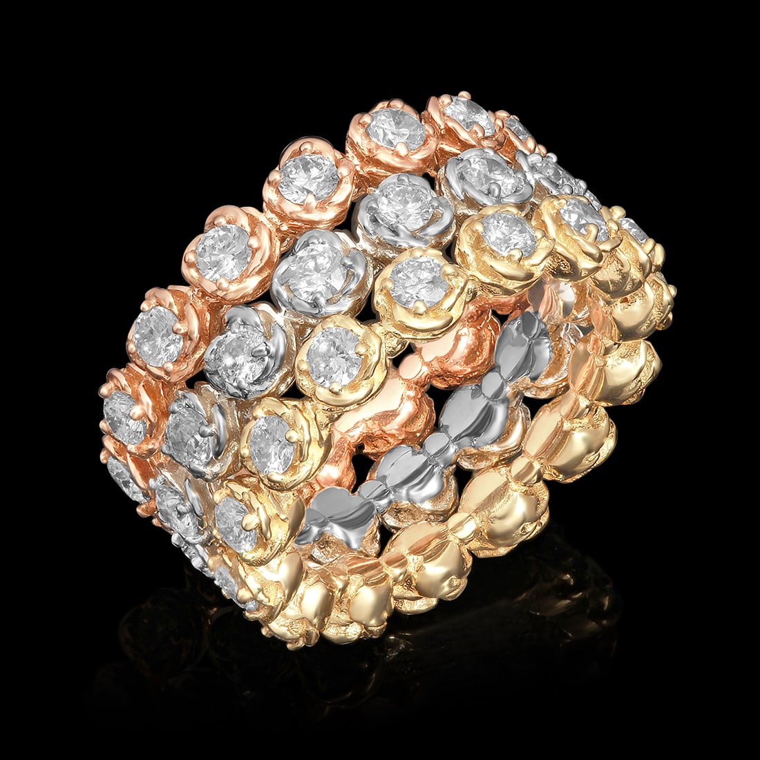 14k Yellow, White & Rose Gold 3.33ct Diamond Ring Set: Retail: $12,820.00 ****** 14k Yellow, White & Rose Gold 3.33ct Diamond Ring Set ****** Size: 7 / Metal: 14k Yellow, White & Rose Gold / Total Item Weight: 14.5 Grams / Country Made: United States / 