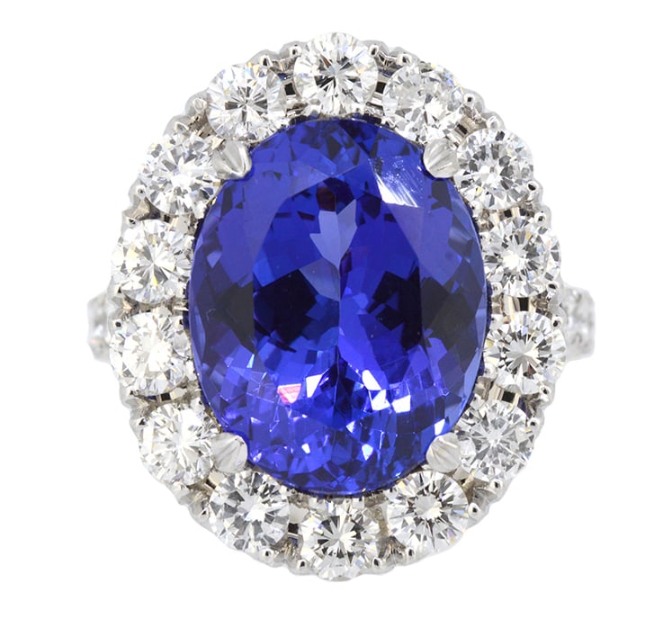18K White Gold Ladies Ring with 8.70ct Tanzanite and 2.11ct tw Adjacent Diamonds (1 of 3)