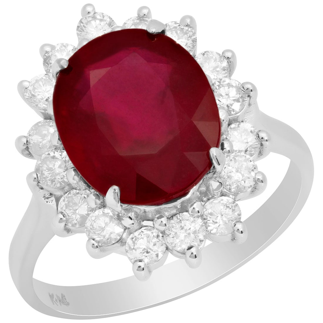 14k White Gold 4.74ct Ruby 0.84ct Diamond Ring: Retail: $4,030.00 ****** 14k White Gold 4.74ct Ruby 0.84ct Diamond Ring ****** Metal: 14K White Gold / Total Item Weight: 5.00 grams / Country Made: United States / / Main Stone: Ruby / Color: Intense