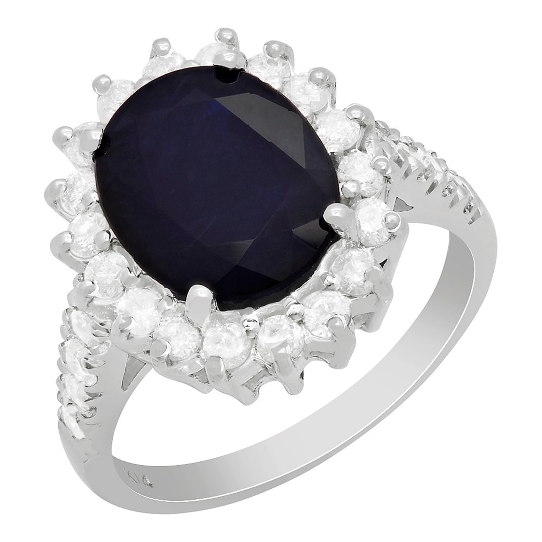 14k White Gold 3.91ct Sapphire 0.79ct Diamond Ring: Retail: $6,605.00 ****** 14k White Gold 3.91ct Sapphire 0.79ct Diamond Ring ****** Metal: 14K White Gold / Total Item Weight: 5.20 grams / Country Made: United States / / Main Stone: Sapphire /