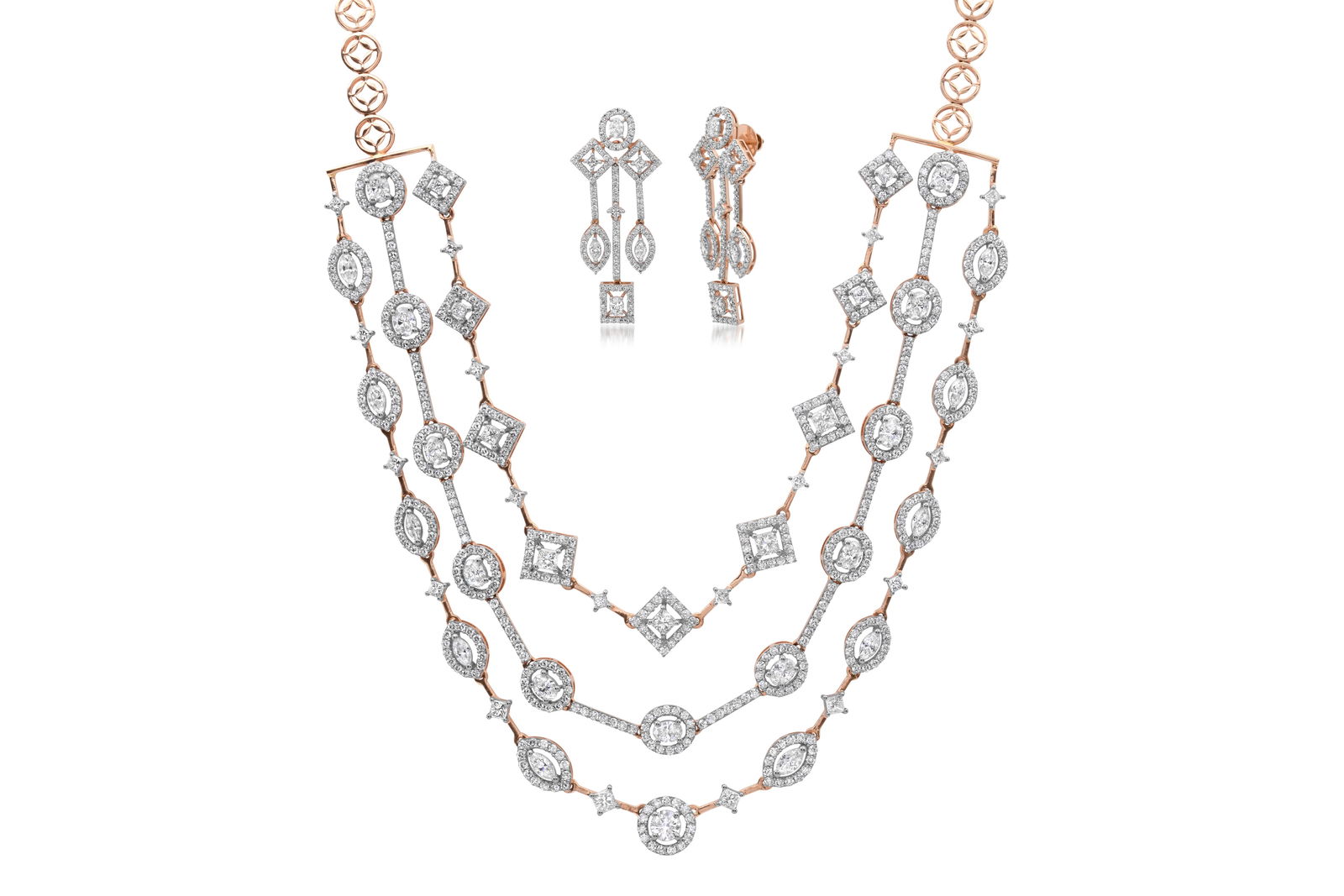 14K Rose Gold 15.59tcw Diamond Necklace and Earring Set (1 of 7)