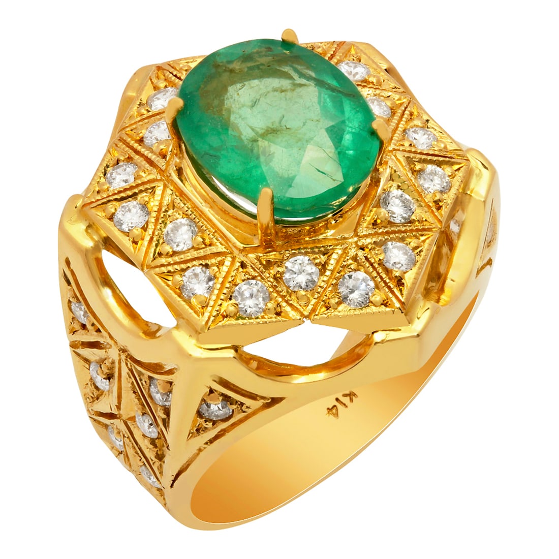 14k Yellow Gold 4.79ct Emerald 1.10ct Diamond Ring: Retail: $10,660.00 ****** 14k Yellow Gold 4.79ct Emerald 1.10ct Diamond Ring ****** Metal: 14K White Gold / Total Item Weight: 11.40 grams / Country Made: United States / / Main Stone: Emerald /