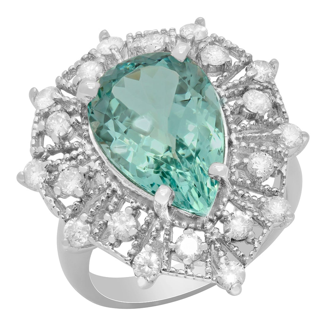 14k White Gold 5.57ct Aquamarine 0.97ct Diamond Ring: Retail: $12,850.00 ****** 14k White Gold 5.57ct Aquamarine 0.97ct Diamond Ring ****** Metal: 14K White Gold / Total Item Weight: 8.00 grams / Country Made: United States / / Main Stone: Aquamarine /