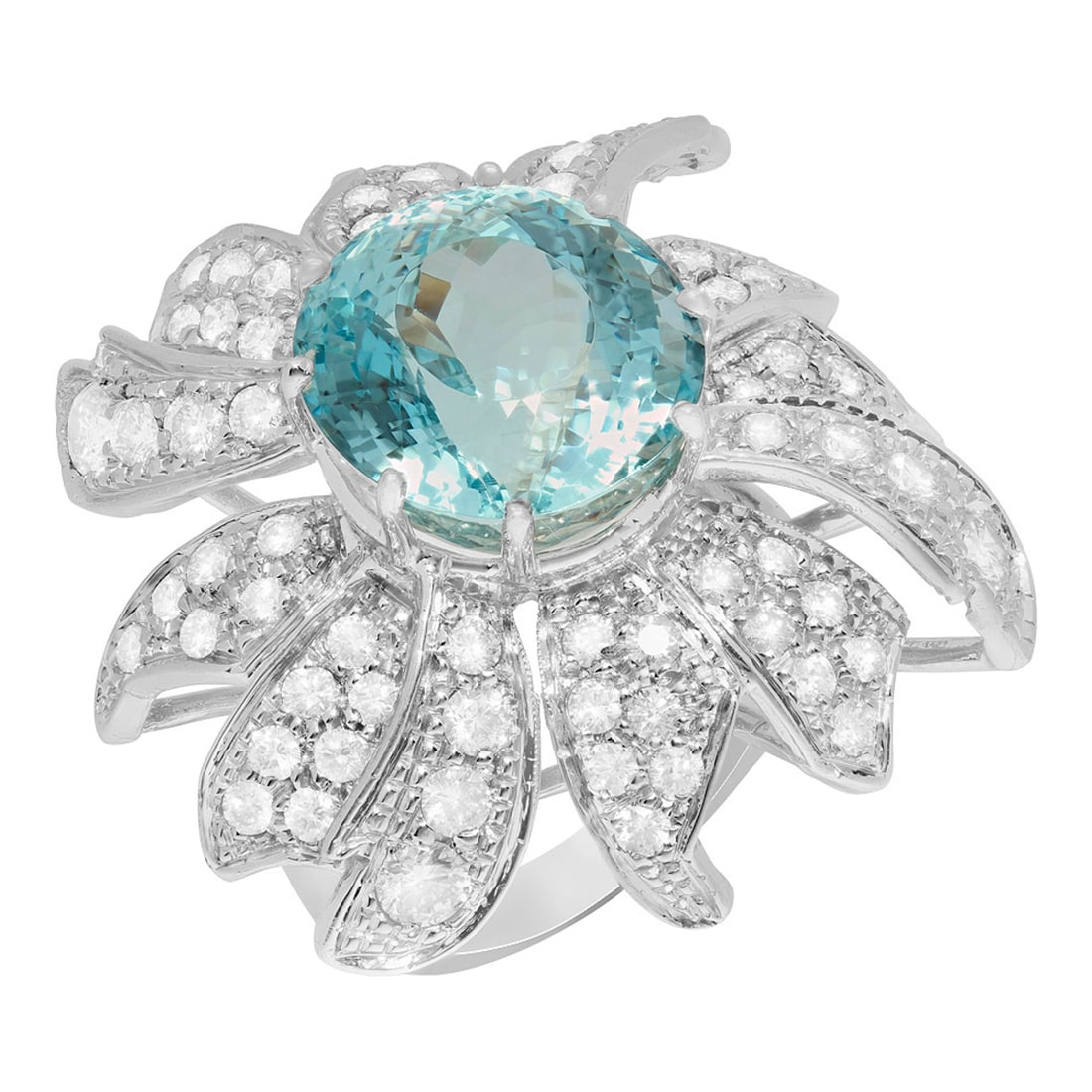 14k White Gold 12.76ct Aquamarine 4.29ct Diamond Ring (1 of 5)