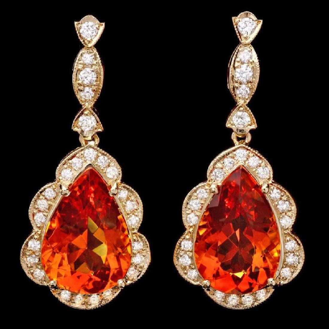 14K Yellow Gold 16.80ct Citrine and 1.23ct Diamond Earrings: Retail: $12,600.00 ****** 14K Yellow Gold 16.80ct Citrine and 1.23ct Diamond Earrings ****** Metal: 14K Yellow Gold / Total Item Weight: 14.5 Grams / Country Made: United States / / Main Stone: