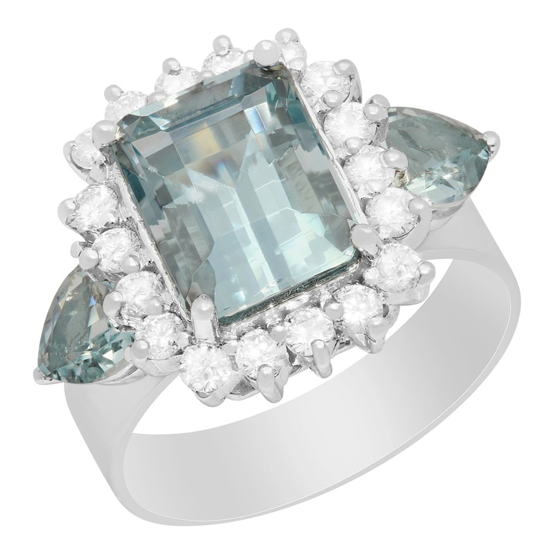 14k White Gold 3.50ct & 0.55ct Aquamarine 0.65ct Diamond Ring: Retail: $8,450.00 ****** 14k White Gold 3.50ct & 0.55ct Aquamarine 0.65ct Diamond Ring ****** Metal: 14K White Gold / Total Item Weight: 5.50 grams / Country Made: United States / / Main Stone: Aquama