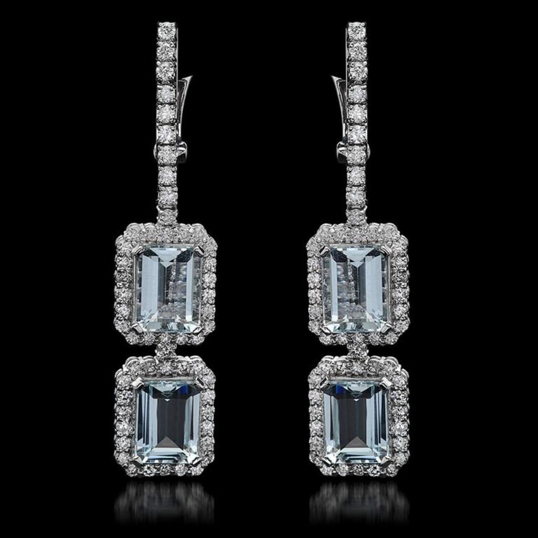 14k Gold 6.58ct Aquamarine & 2.20ct Diamond Earrings: Retail: $12,890.00 ****** 14k Gold 6.58ct Aquamarine & 2.20ct Diamond Earrings ****** Metal: 14K Solid White Gold / Total Item Weight: 10.9 grams / Country Made: United States / / Main Stone: Aquamari