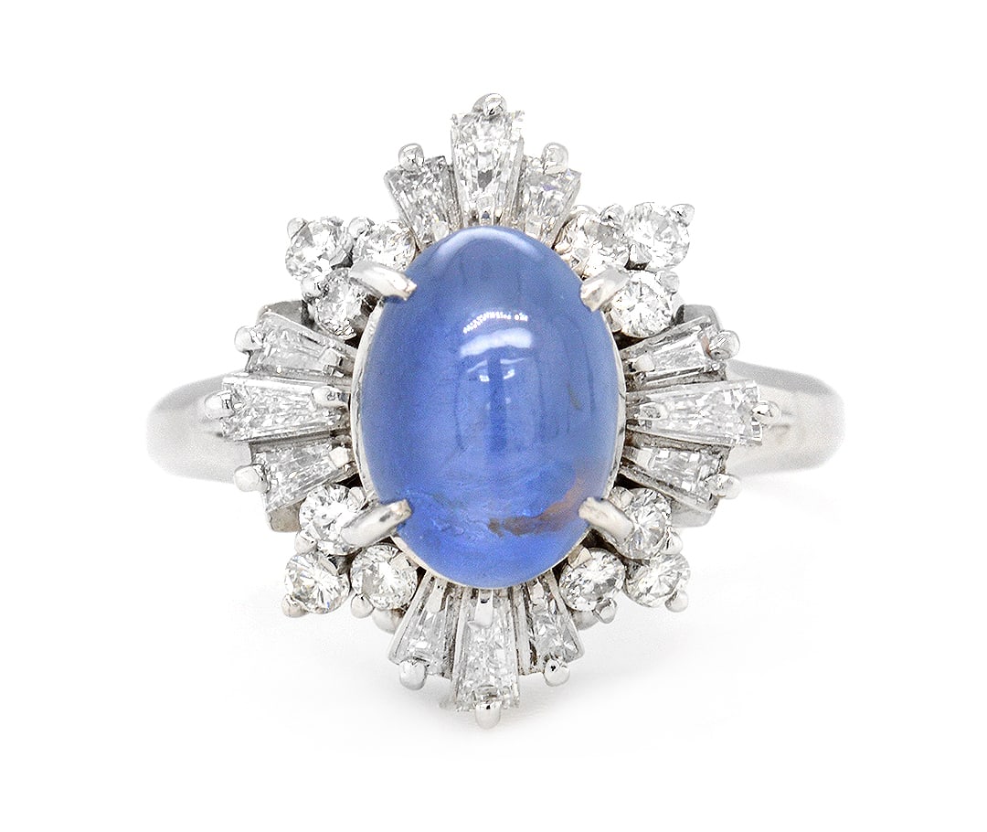 Platinum Ladies Ring with 3.42ct Sapphire and 0.80tcw Adjacent Diamonds (1 of 5)