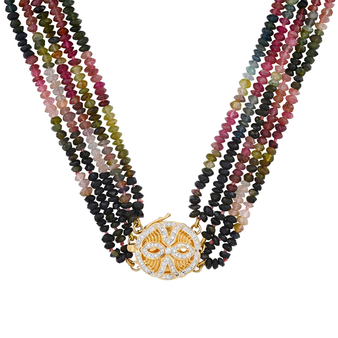 Multi Color Tourmaline Strands Necklace on 14K Yellow Gold Diamond Clasp (1 of 4)