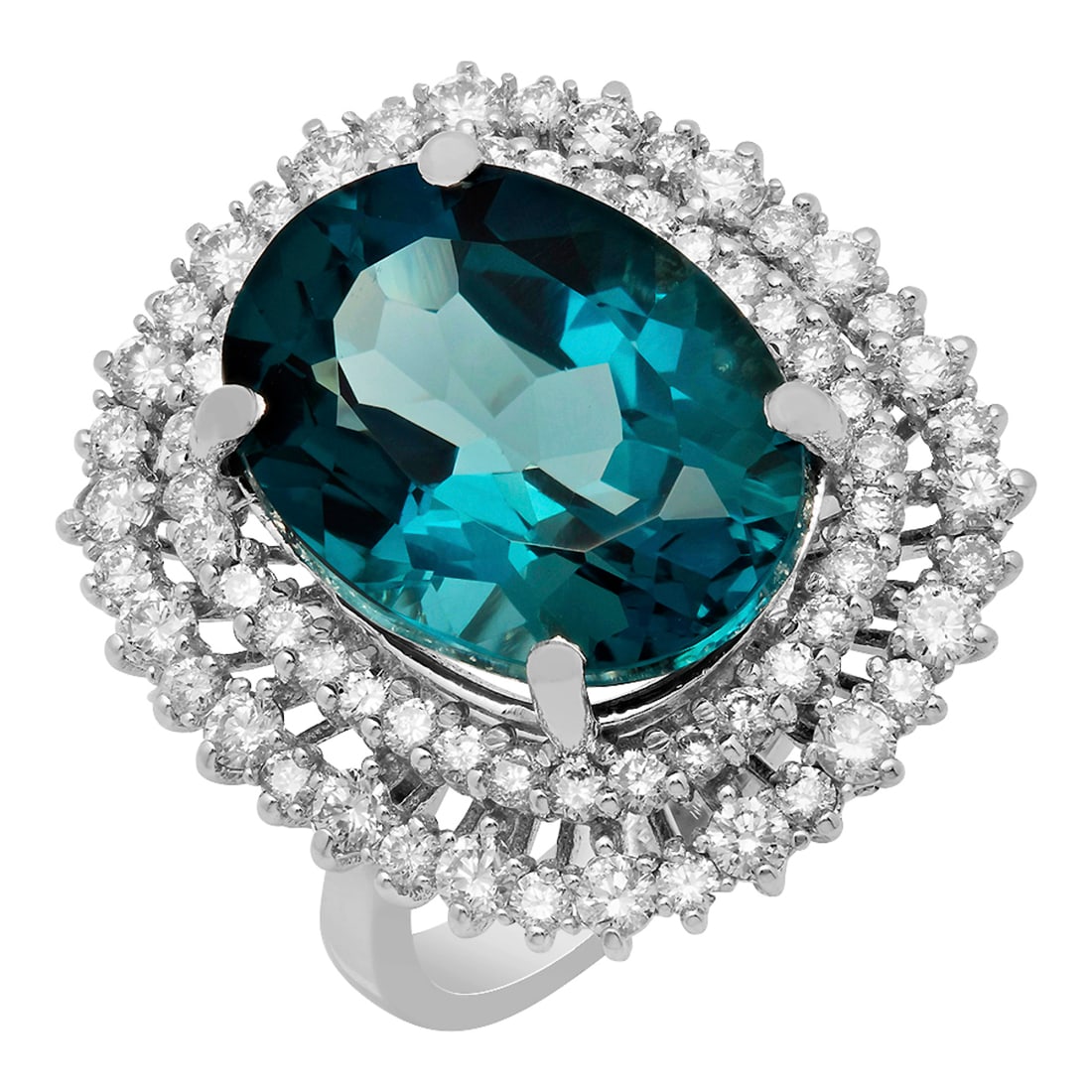 14k White Gold 16.12ct Blue Topaz 1.65ct Diamond Ring (1 of 5)