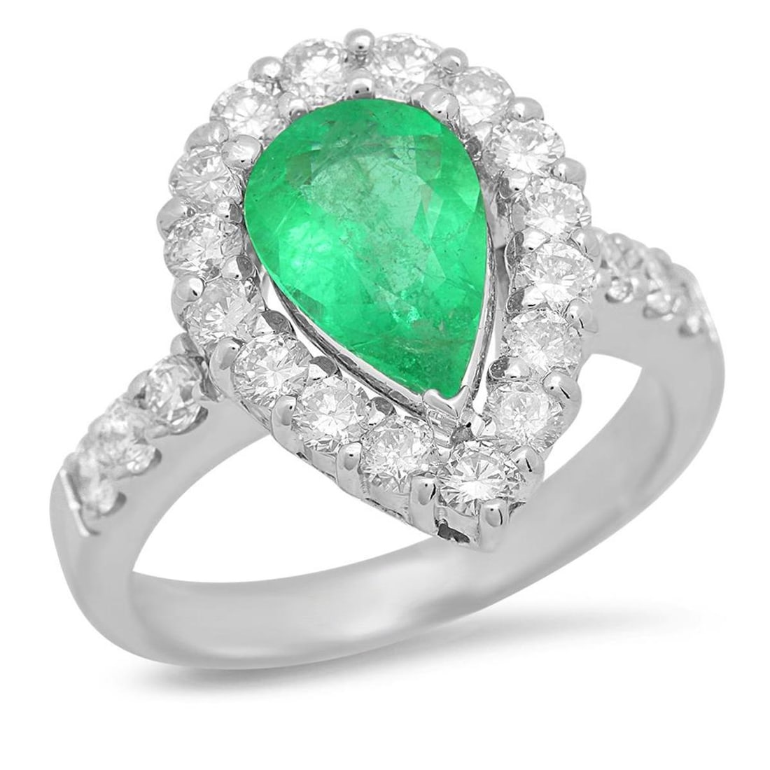14K White Gold 1.42ct Emerald and 1.17ct Diamond Ring (1 of 5)