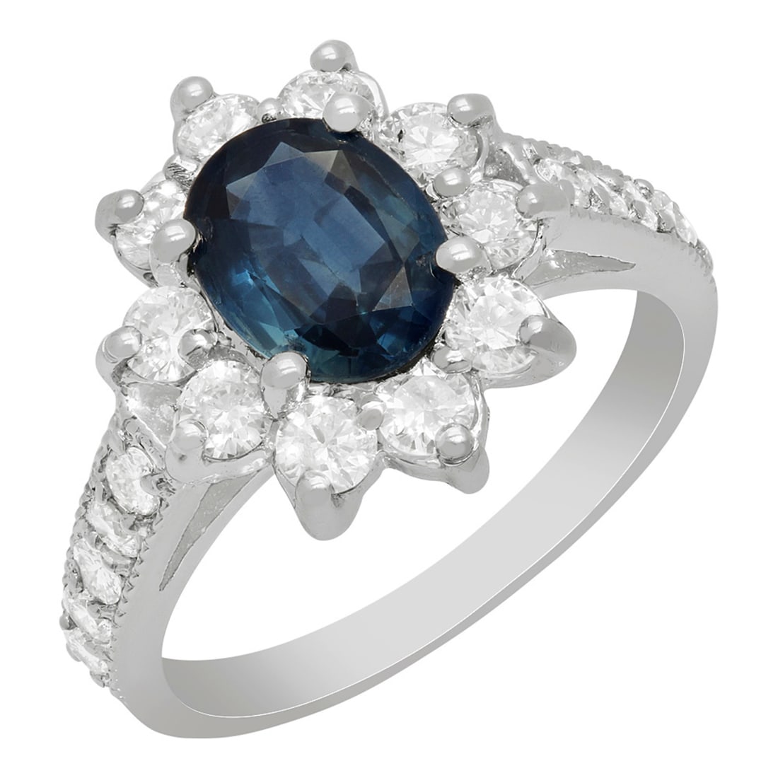 14k White Gold 1.41ct Sapphire 1.03ct Diamond Ring: Retail: $6,825.00 ****** 14k White Gold 1.41ct Sapphire 1.03ct Diamond Ring ****** Metal: 14K White Gold / Total Item Weight: 4.10 grams / Country Made: United States / / Main Stone: Sapphire / Color:
