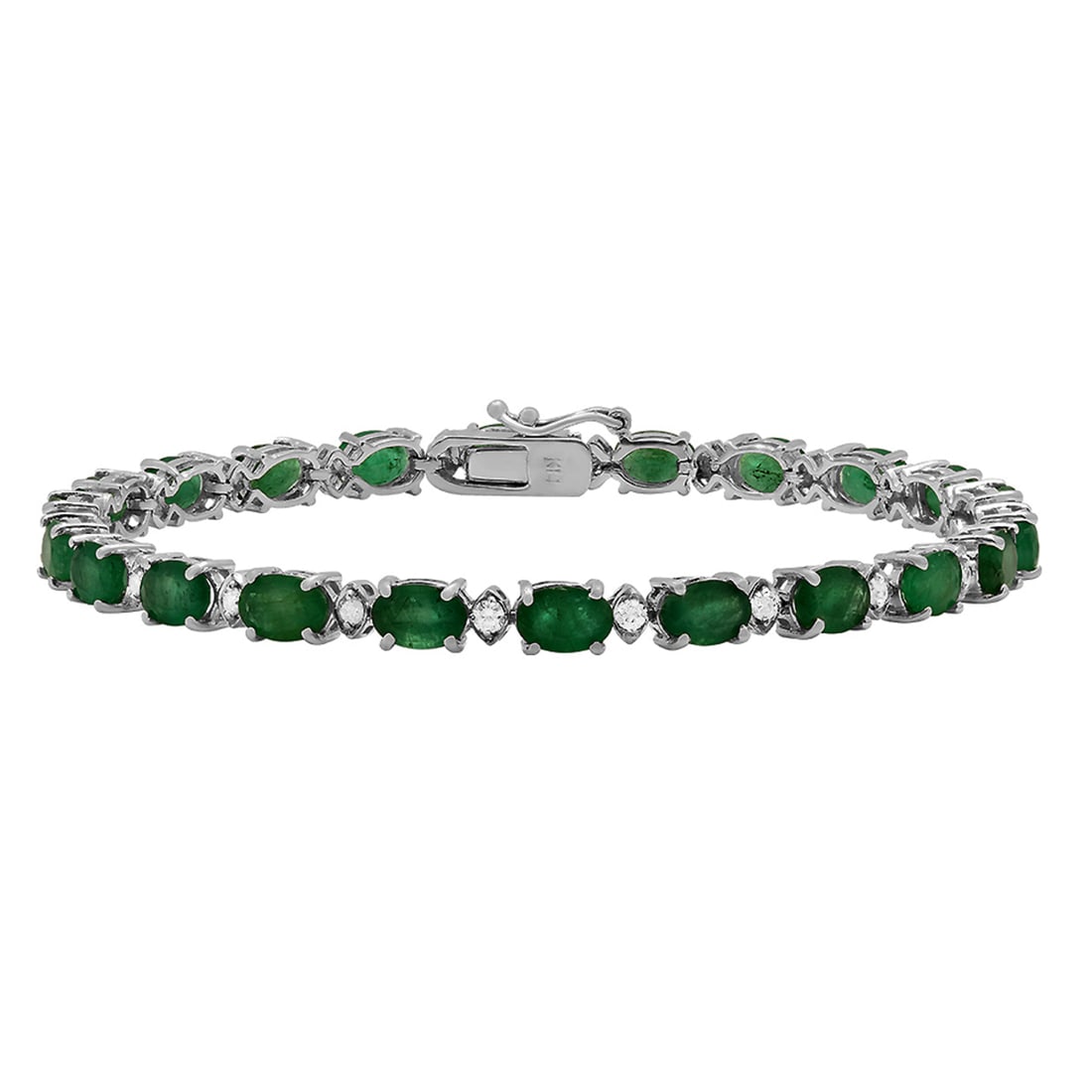 14k White Gold 11.20ct Emerald 0.67ct Diamond Bracelet: Retail: $7,500.00 ****** 14k White Gold 11.20ct Emerald 0.67ct Diamond Bracelet ****** Metal: 14K White Gold / Total Item Weight: 10.26 grams / Country Made: United States / / Main Stone: Emerald /