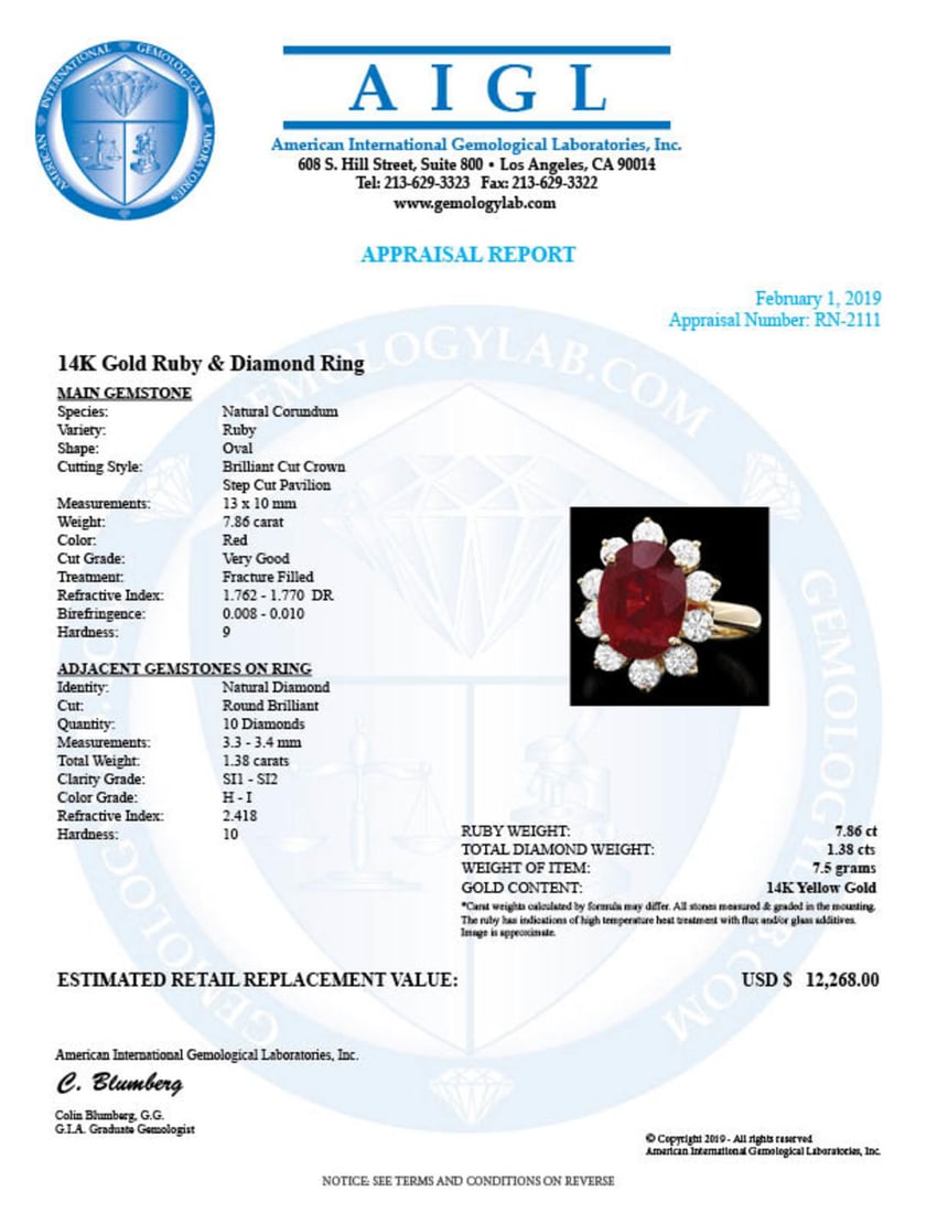 14K Yellow Gold7.86ct Ruby and 1.38ct Diamond Ring - 4