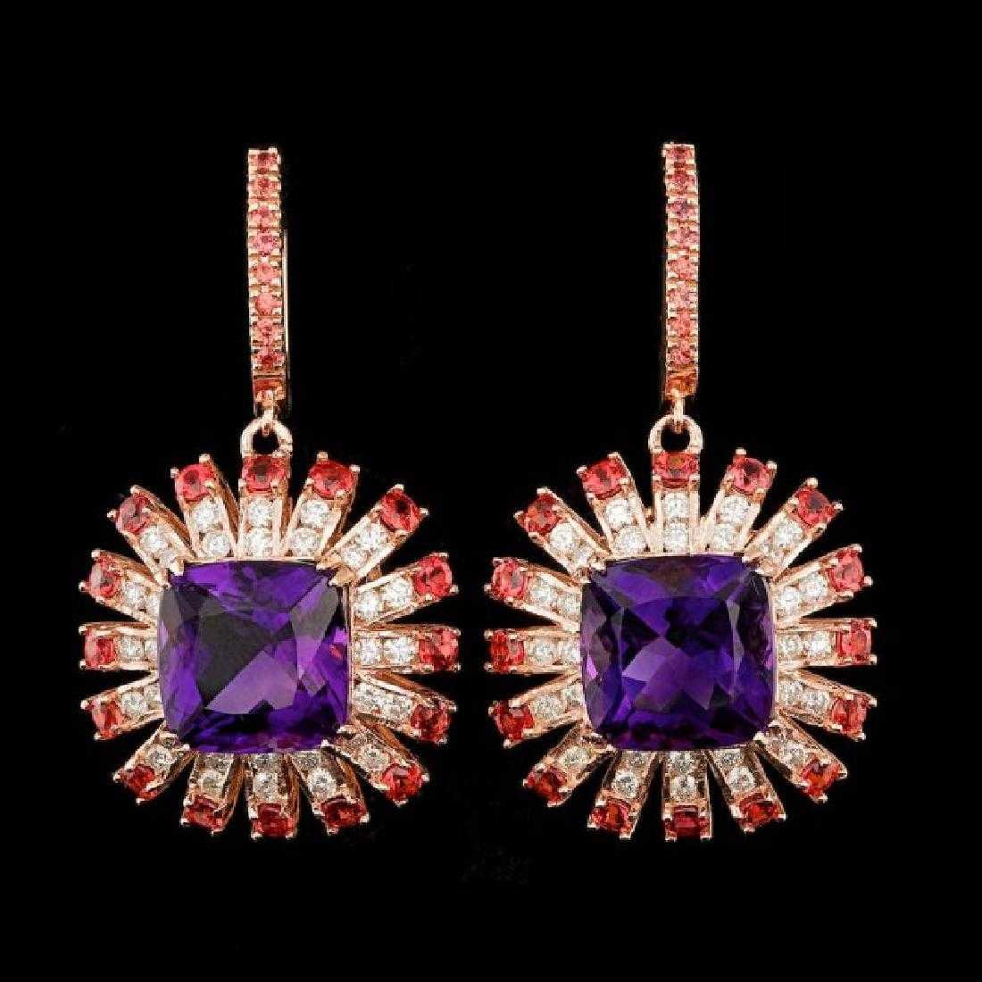 14K Rose Gold 18.76ct Amethyst 2.92ct Sapphire and 2.10ct Diamond Earrings: Retail: $21,527.00 ****** 14K Rose Gold 18.76ct Amethyst 2.92ct Sapphire and 2.10ct Diamond Earrings ****** Metal: 14K Rose Gold / Total Item Weight: 16.5 Grams / Country Made: United States / /