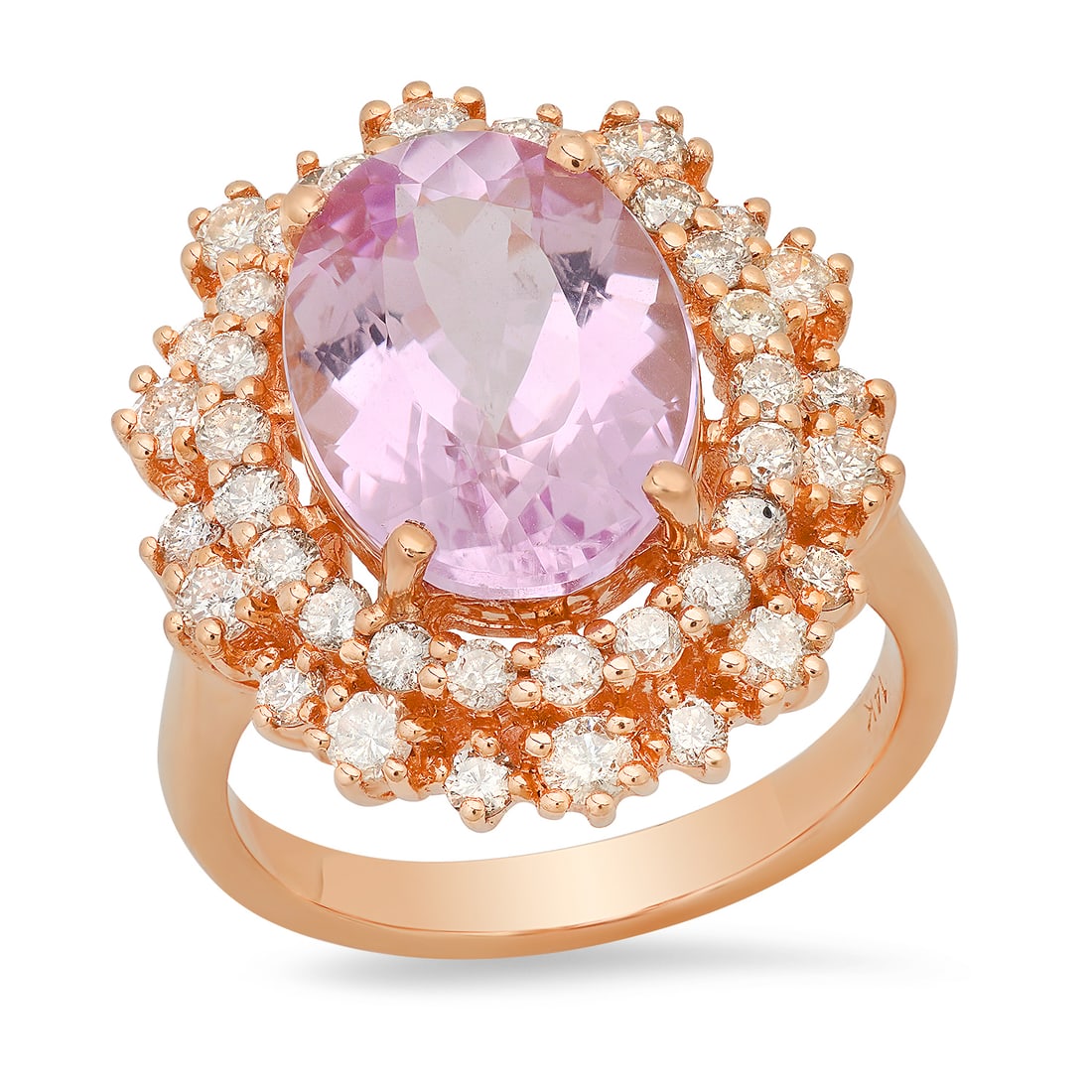 14K Rose Gold Setting with 7.5ct Kunzite and 1.48ct Diamond Ring: Retail: $6,180.00 ****** 14K Rose Gold Setting with 7.5ct Kunzite and 1.48ct Diamond Ring ****** Size: 7 (we offer free resizing to winning bidders) / Metal: 14K Rose Gold / Total Item Weight: 8.0 Gra