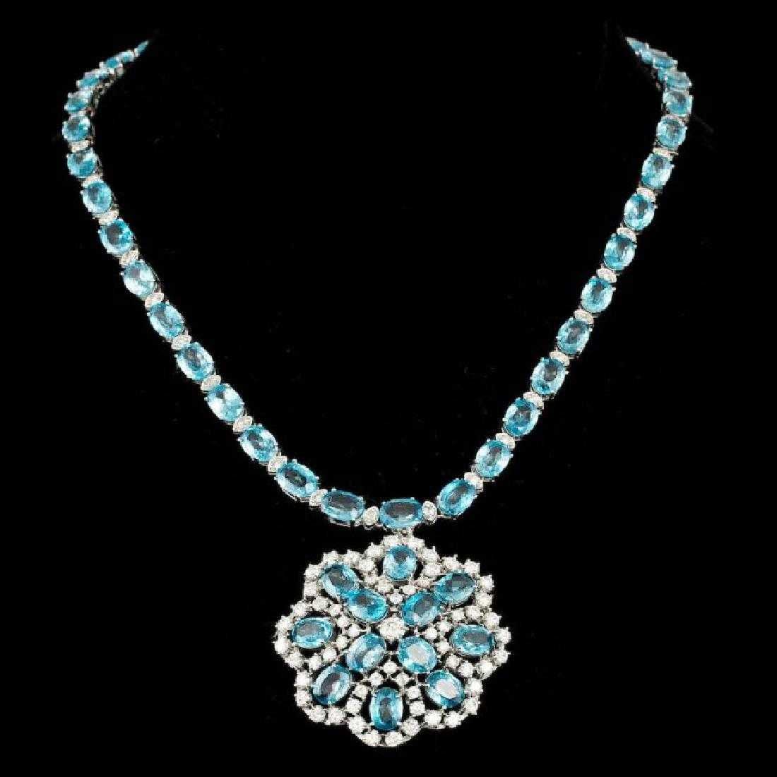 14K White Gold 54.69ct Zircon and 7.73ct Diamond Necklace: Retail: $52,225.00 ****** 14K White Gold 54.69ct Zircon and 7.73ct Diamond Necklace ****** Metal: 14K White Gold / Total Item Weight: 58.0 Grams / Country Made: United States / / Main Stone: Zircon /