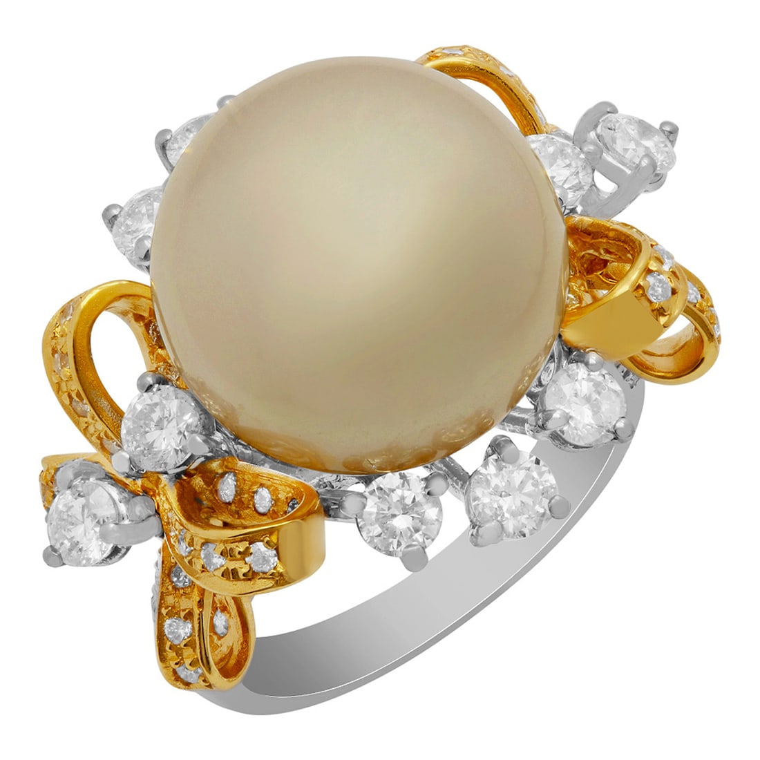 14k White & Yellow Gold 14mm Pearl 2.27ct Diamond Ring (1 of 4)
